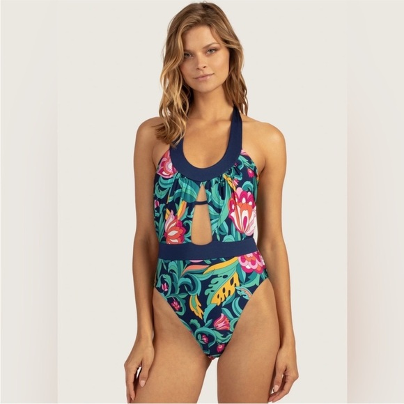 Trina Turk India Garden Halter Maillot Swimsuit - Picture 1 of 6